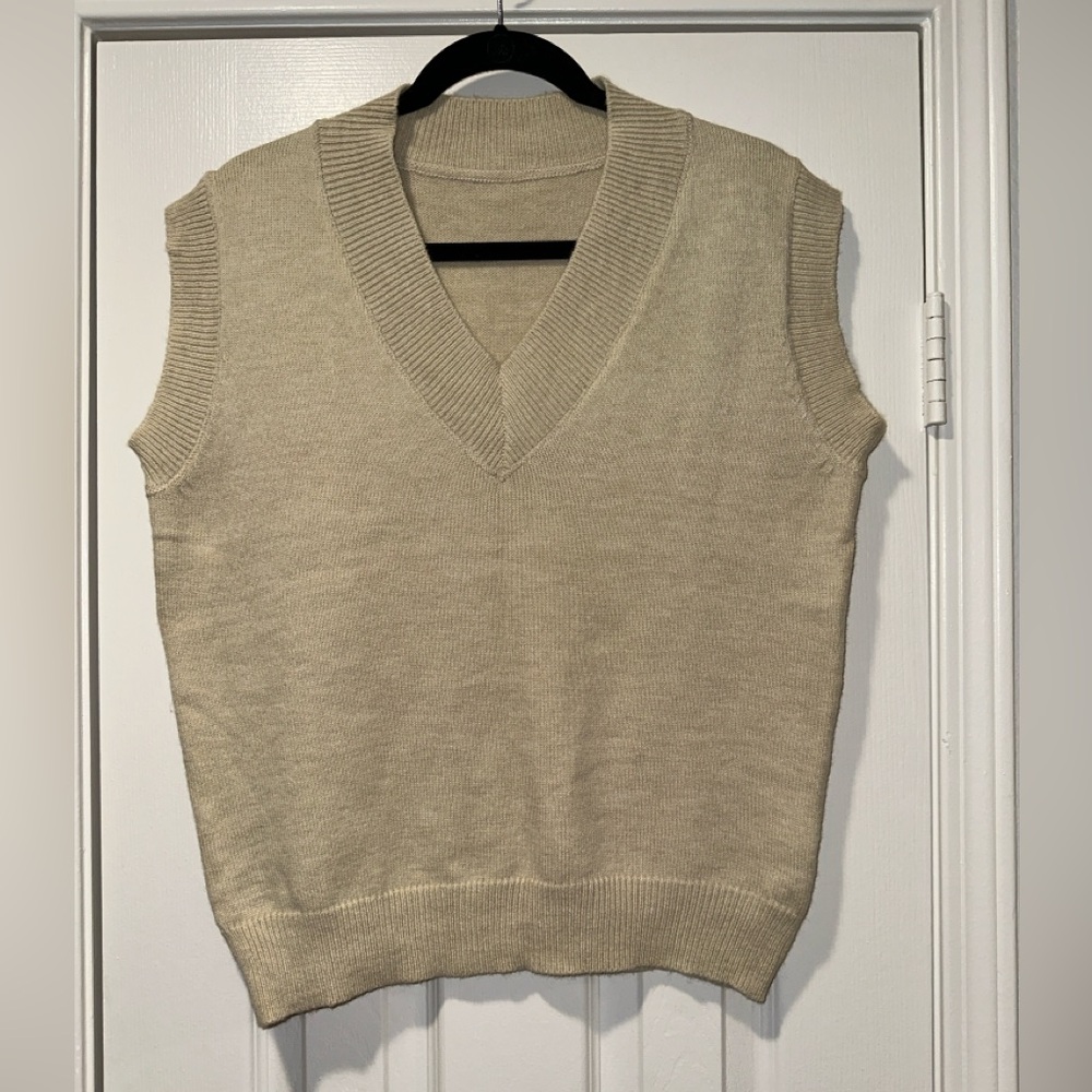 JING - V Neck Sweater Vest (Tan) Size M/L